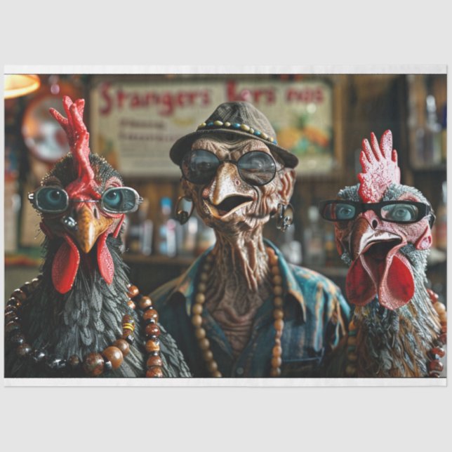 Decoupage 3 Chickens Gangsters  Tissue Paper (Front)