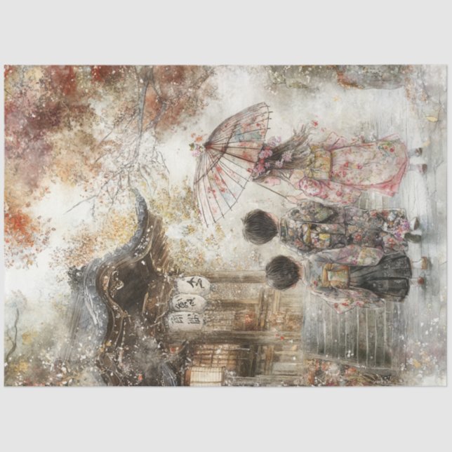 Decoupage 3 Children Kimonos & Parasol  Tissue Paper (Front)