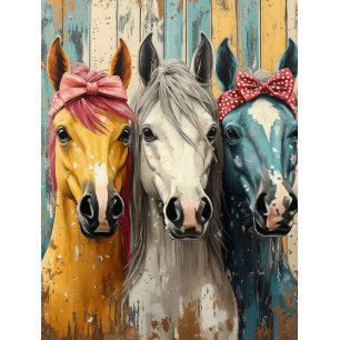 Decoupage 3 Horses Bandanas Distressed Background  Tissue Paper