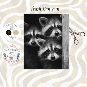 Decoupage 3 Raccoons Peeking Out Barn Door Tissue Paper