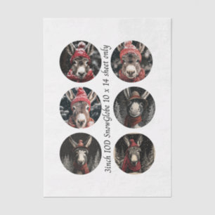 Decoupage 3" Snow Globe Moulds Whimsical Donkeys Tissue Paper