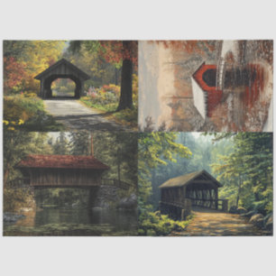 Decoupage 4 Designs Covered Bridges Tissue Paper