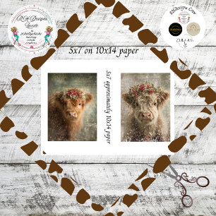 Decoupage 5x7 Highland Calves Winter Scene Tissue Paper