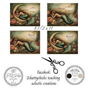 Decoupage 8.5x11 Mermaid Botanical Personalised  Tissue Paper