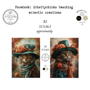 Decoupage A3 Scrapbooking Victorian Whimsical Cats Tissue Paper