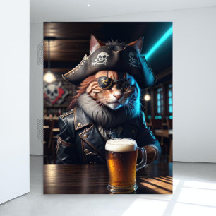 Decoupage - A pirate cat in leather attire - Tissue Paper