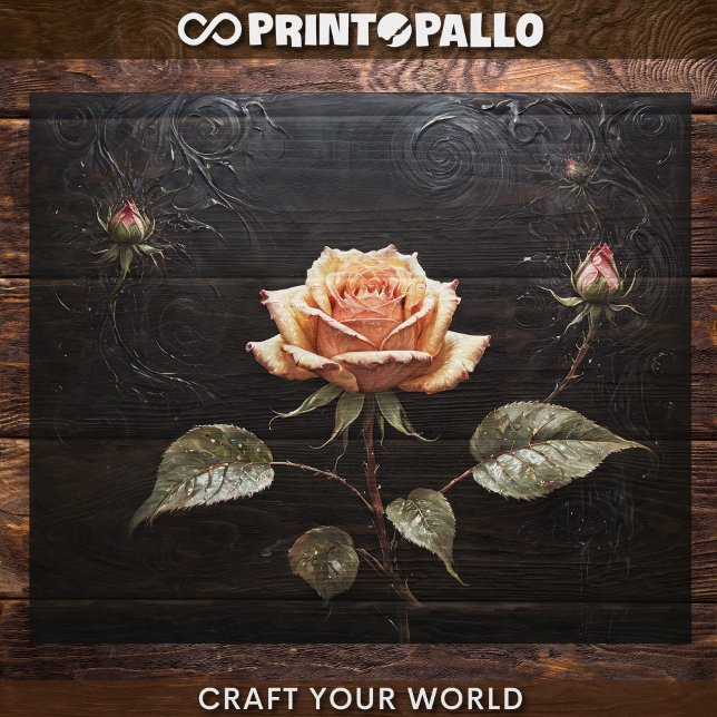 Decoupage - A single pink rose on black -  Tissue Paper (Creator Uploaded)