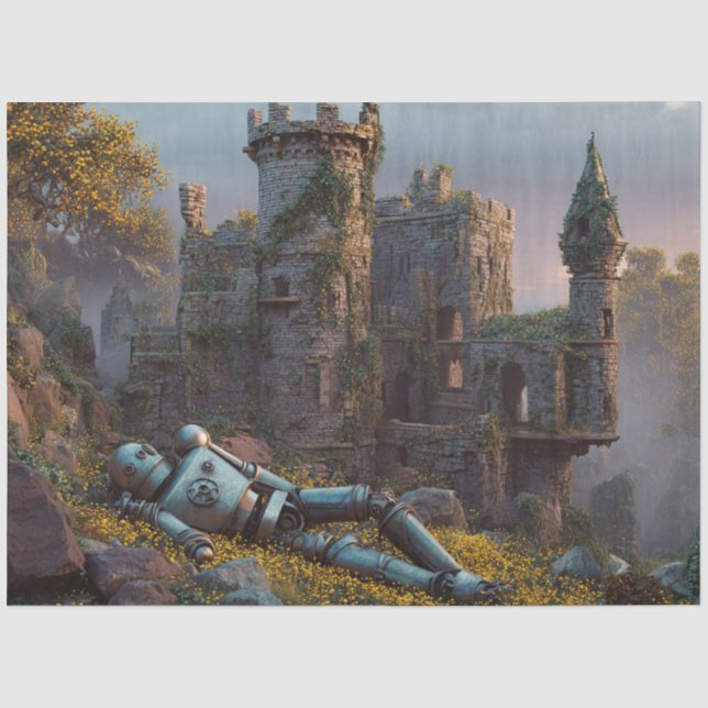 Decoupage Abandoned Robot and Castle Ruins  Tissue Paper (Front)
