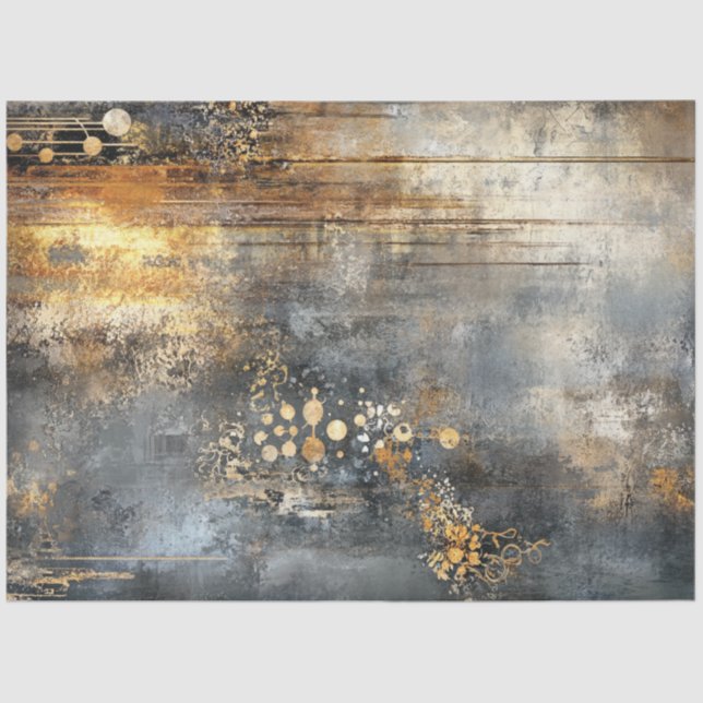 Decoupage Abstract Artwork Gold Black Grey Tissue Paper (Front)