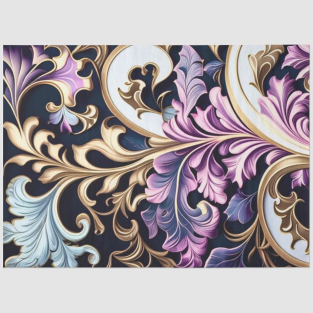 Decoupage Abstract Gold Purple Blue Swirls Tissue Paper (Front)