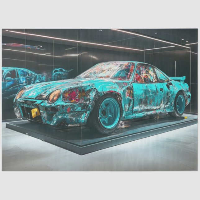 Decoupage Abstract Modified Turquoise Rusty Car  Tissue Paper (Front)