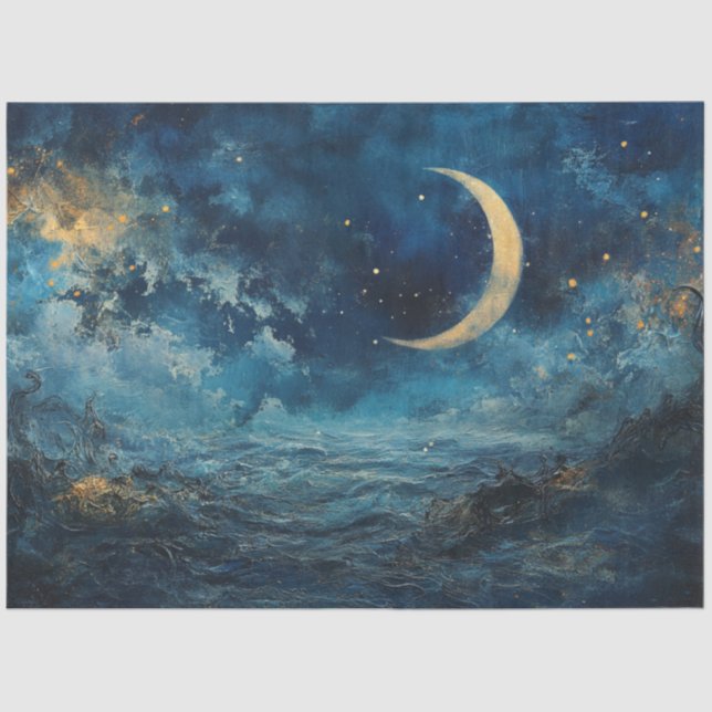 Decoupage Abstract Night Sky Crescent Moon  Tissue Paper (Front)