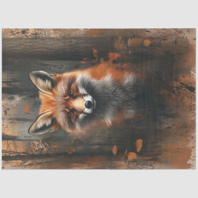 Decoupage Abstract Oil Painting Fox In Forest Tissue Paper (Front)