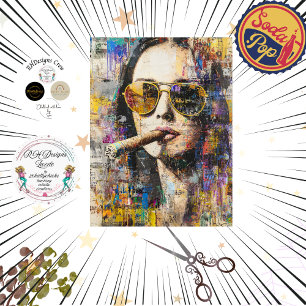 Decoupage Abstract Woman 60's Smoking Tissue Paper