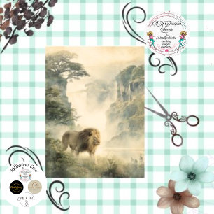 Decoupage African Lion Waterfall Forest  Tissue Paper