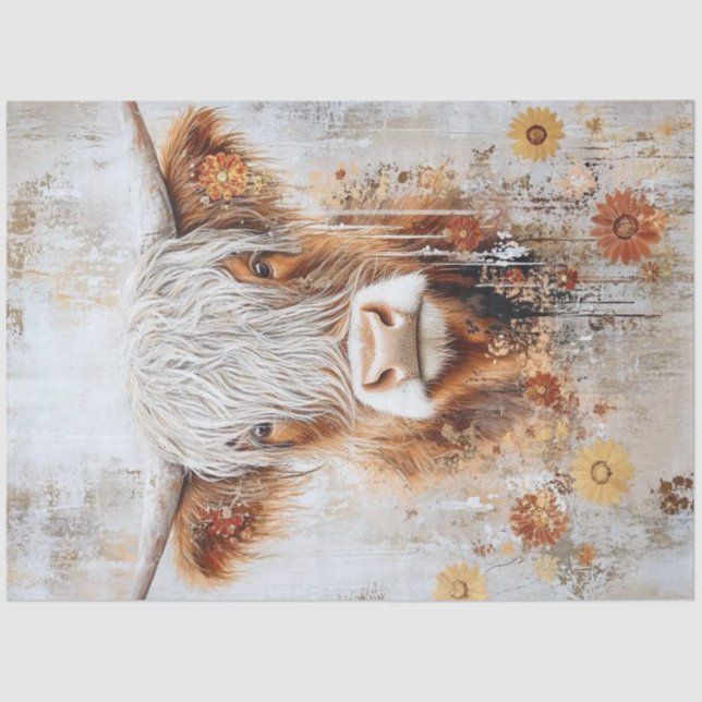 Decoupage Artistic Painting Oil Highland Cow  Tissue Paper (Front)