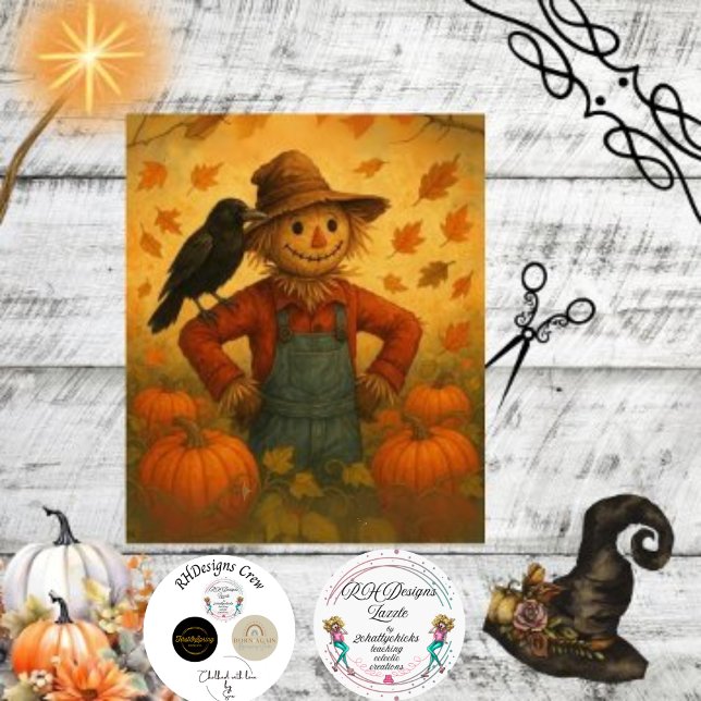 Decoupage Autumn Scarecrow Floppy Hat Pumpkins Tissue Paper (Creator Uploaded)