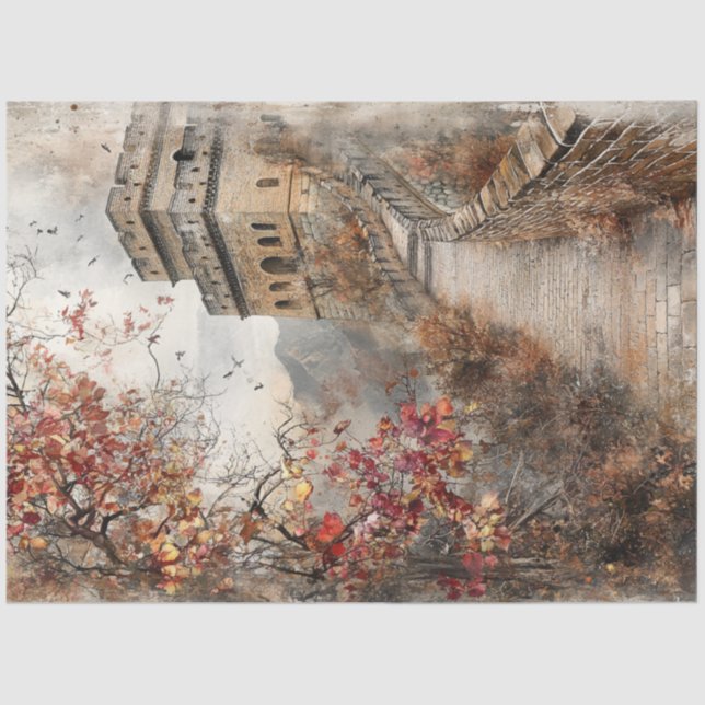 Decoupage Autumn Scene Great Wall China Tissue Paper (Front)
