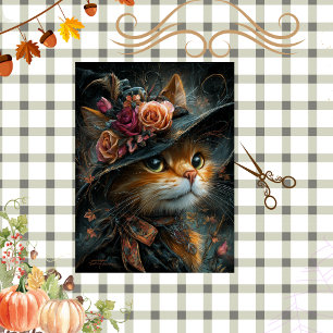 Decoupage Autumn Victorian Dressed Cat Art Tissue Paper