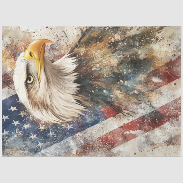 Decoupage Bald Eagle American Flag Pride Tissue Paper (Front)