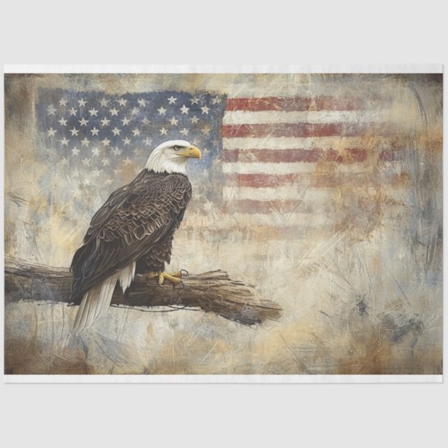 Decoupage Bald Eagle and American Flag  Tissue Paper (Front)