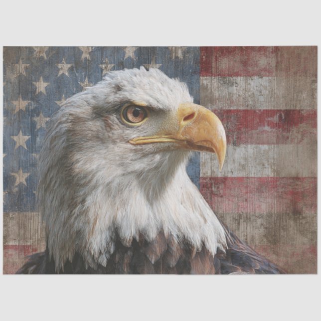 Decoupage Bald Eagle Weathered American Flag Tissue Paper (Front)