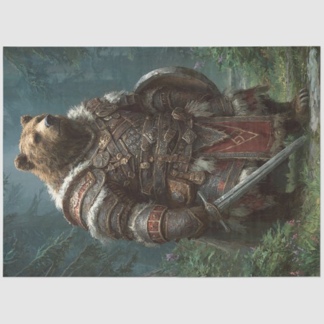 Decoupage Bear Mediaeval Armour Forest  Tissue Paper (Front)