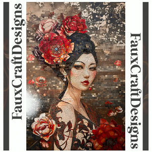 Decoupage Beautiful Asian Woman Faux Mosaic 041 Tissue Paper