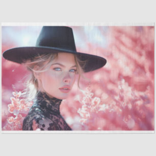 Decoupage Beautiful Lady Black Riding Hat Tissue Paper