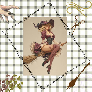 Decoupage Beautiful Witch Flying Broomstick Lace Tissue Paper