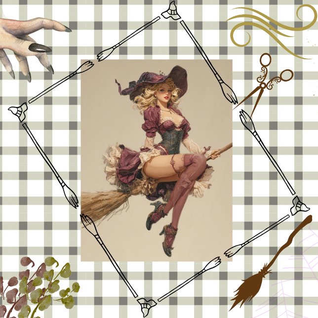 Decoupage Beautiful Witch Flying Broomstick Lace  Tissue Paper (Creator Uploaded)