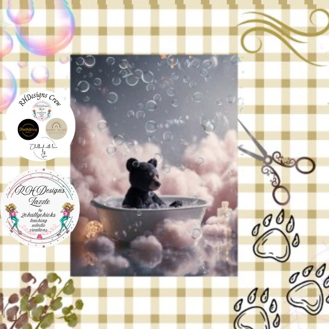 Decoupage Black Bear Bubble Bath Clouds  Tissue Paper (Creator Uploaded)