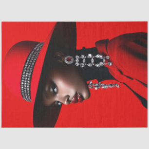 Decoupage Black Model Striking Red Hat Tissue Paper