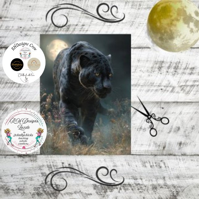 Decoupage Black Rosetta Jaguar Moonlit Night  Tissue Paper (Creator Uploaded)