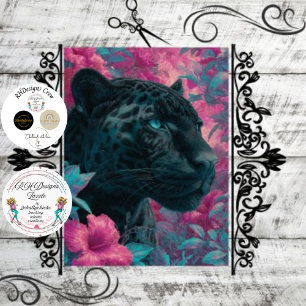 Decoupage Black Rosetta Jaguar Pink Flowers  Tissue Paper