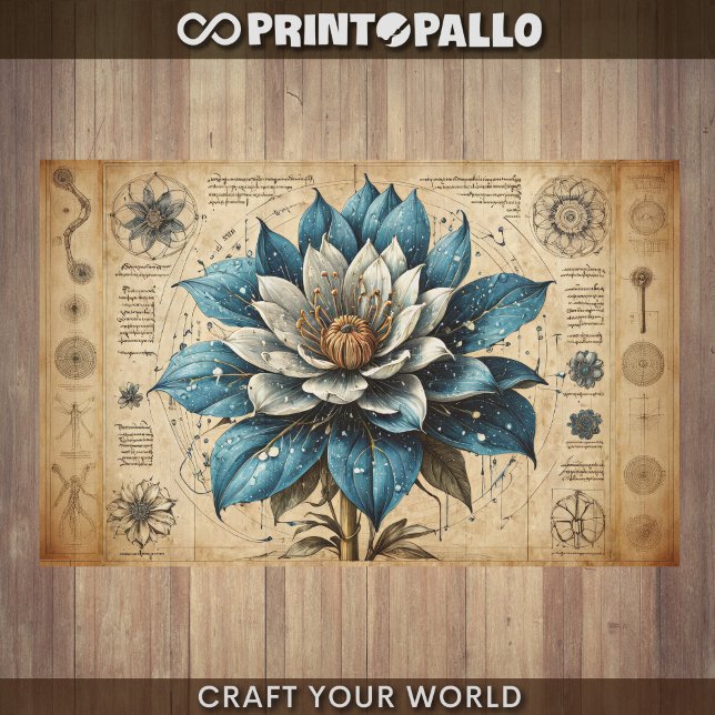 Decoupage - Bleu flower on parchment -  Tissue Paper (Creator Uploaded)