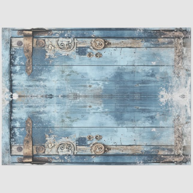 Decoupage Blue Weathered Gate Iron Scrollwork Tissue Paper (Front)