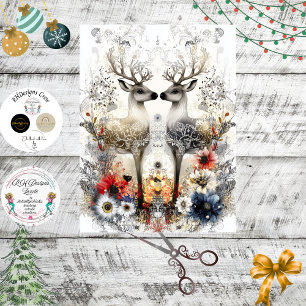Decoupage Bold Deer Floral Christmas Art Print  Tissue Paper