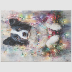Decoupage Border Collie Colourful Christmas Lights Tissue Paper