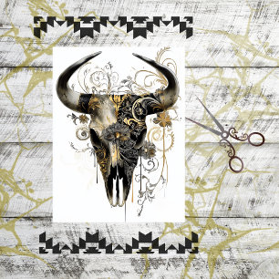 Decoupage Bull Skull Ornate Art Nouveau Floral Tissue Paper