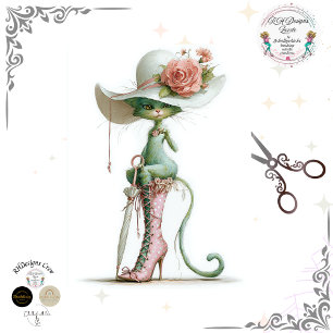 Decoupage Catwalk Green Cat Parasol Polka Dot Boot Tissue Paper