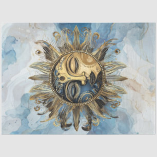 Decoupage Celestial Soft Blue Crescent Moon  Tissue Paper