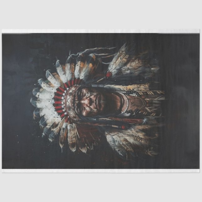 Decoupage Chief White Feather American Indian  Tissue Paper (Front)