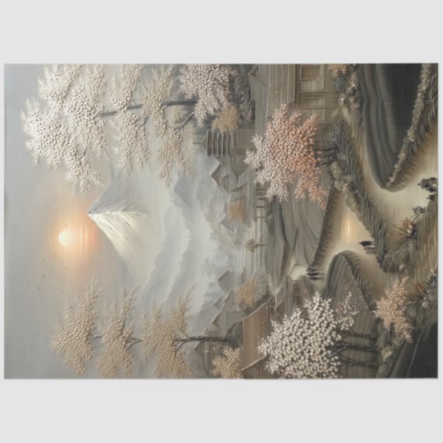 Decoupage Chinese Village Mount Fuji  Tissue Paper (Front)