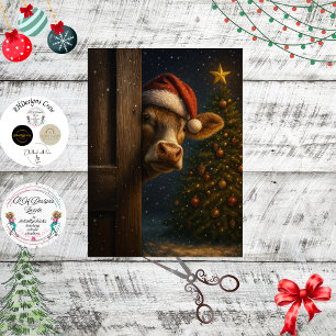 Decoupage Christmas Cow Wall Art Tissue Paper