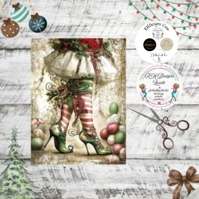 Decoupage Christmas Elf Legs White Stocking Tissue Paper (Creator Uploaded)