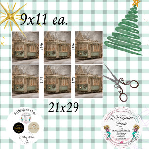 Decoupage Christmas Trolley Green 9 x 11 inches Tissue Paper