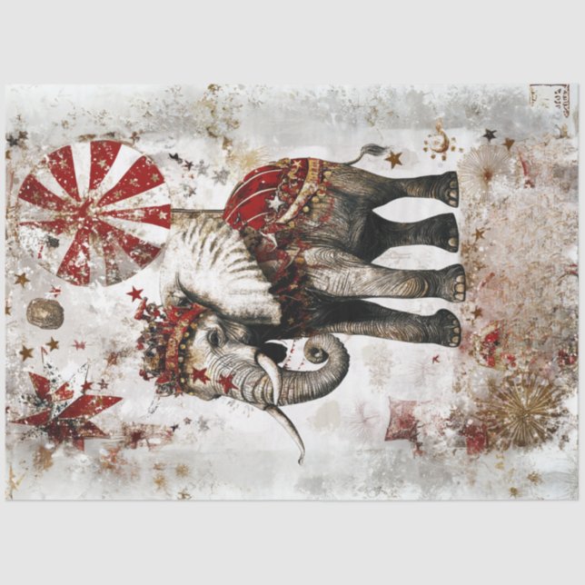 Decoupage Circus Elephant Ordained Festive Element Tissue Paper (Front)