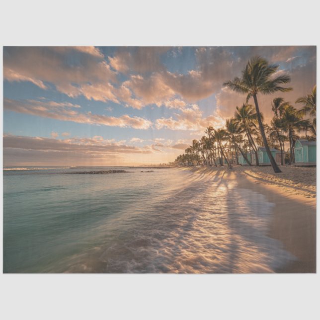 Decoupage Coastal Island Charm Beach Huts Sunset Tissue Paper (Front)