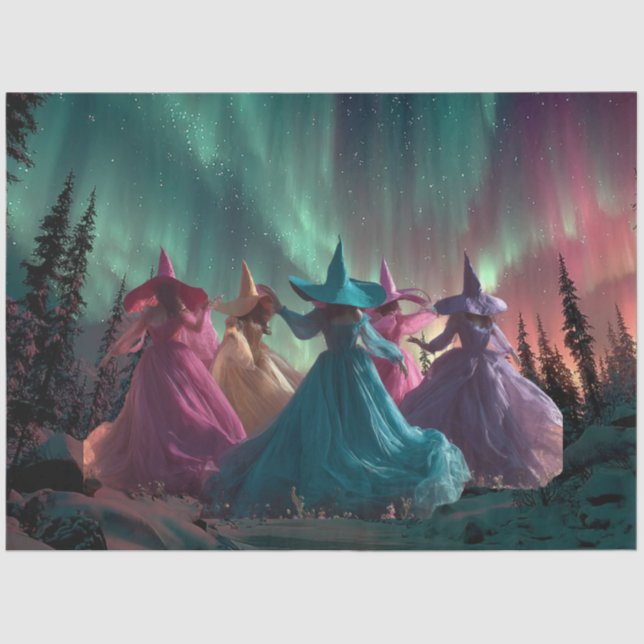 Decoupage Colourful Witches Dancing Northern Light Tissue Paper (Front)